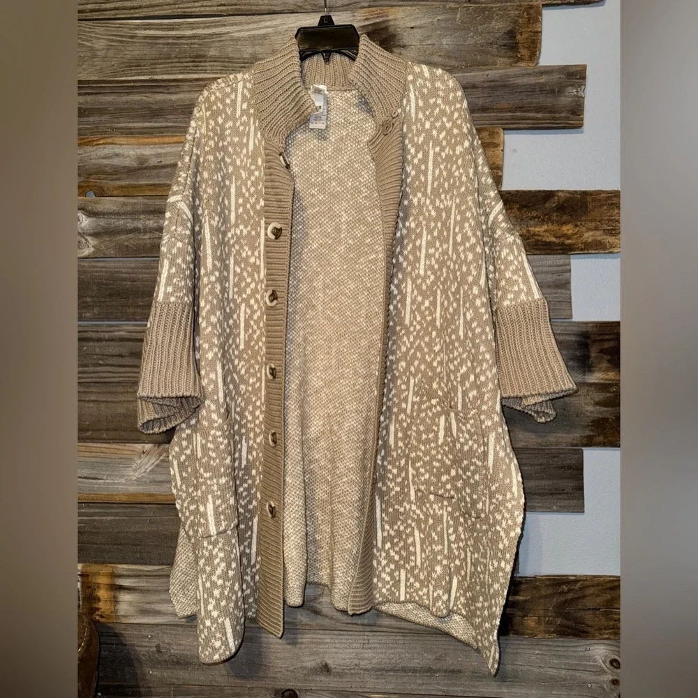 Marla Wynne Oversized Cardigan Sweater Tan Lagenlook Poncho Women's Size XS